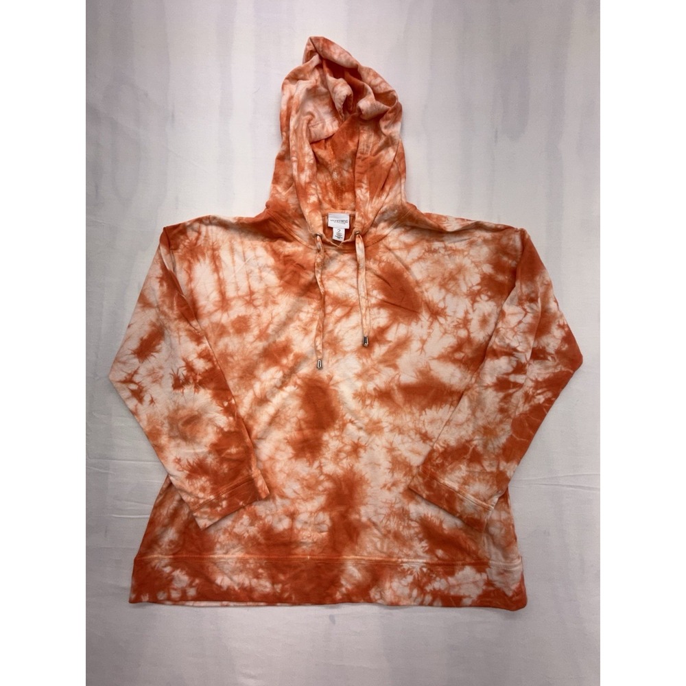 Weekends By Chicos Ladies Size 2 Orange/White Tie Dye Look Hoodie